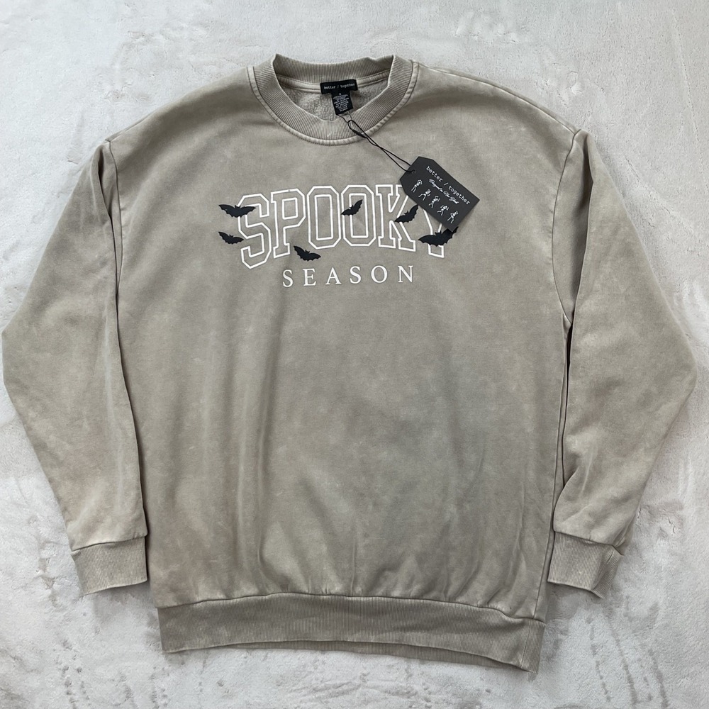 Better Together Spooky Season Bat Graphic Sweatshirt Washed Tan Small